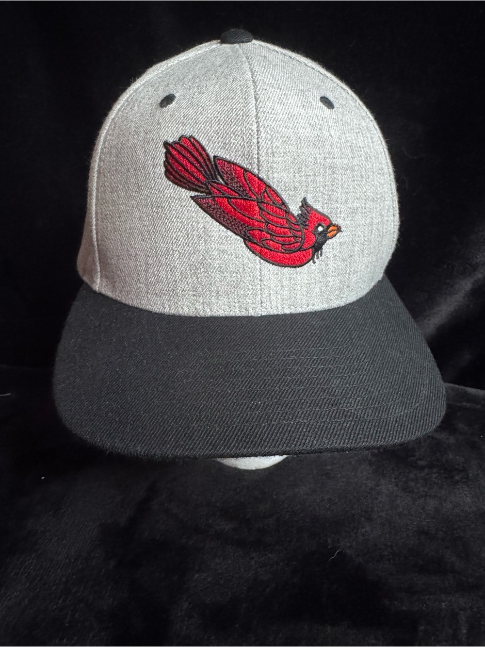 The Classic Gray and Black Cap with Red Cardinal Patch wool hat